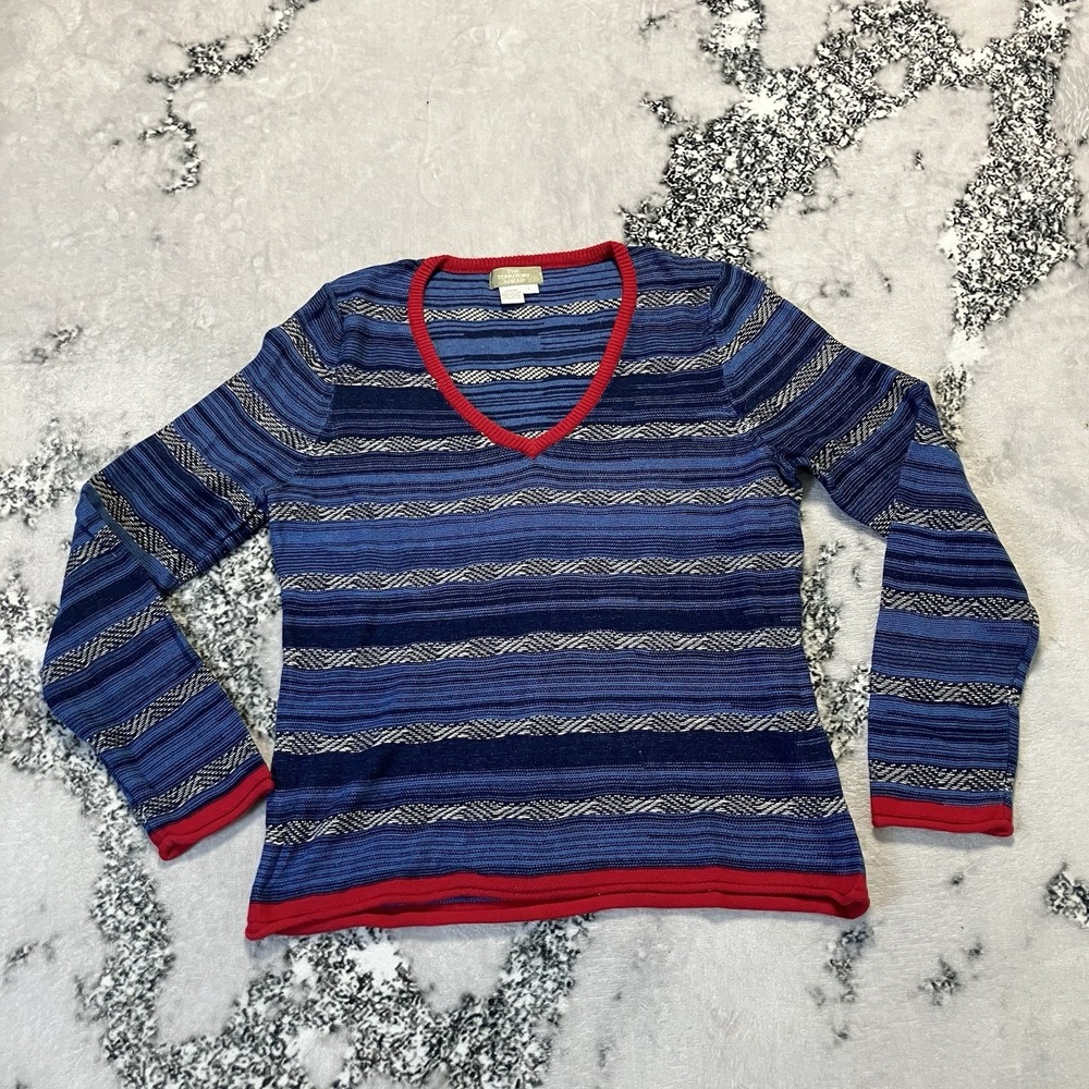 The Territory Ahead Sweater Womens Size Large Multicolor Striped V Neck Cotton